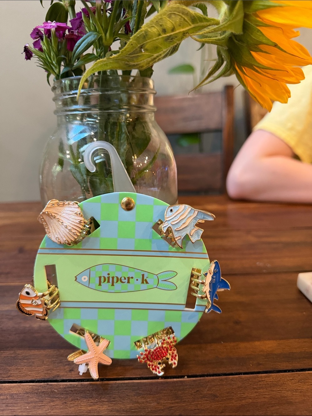 piper.k Green Checkerboard Seashell & Fish Hair Clips Set